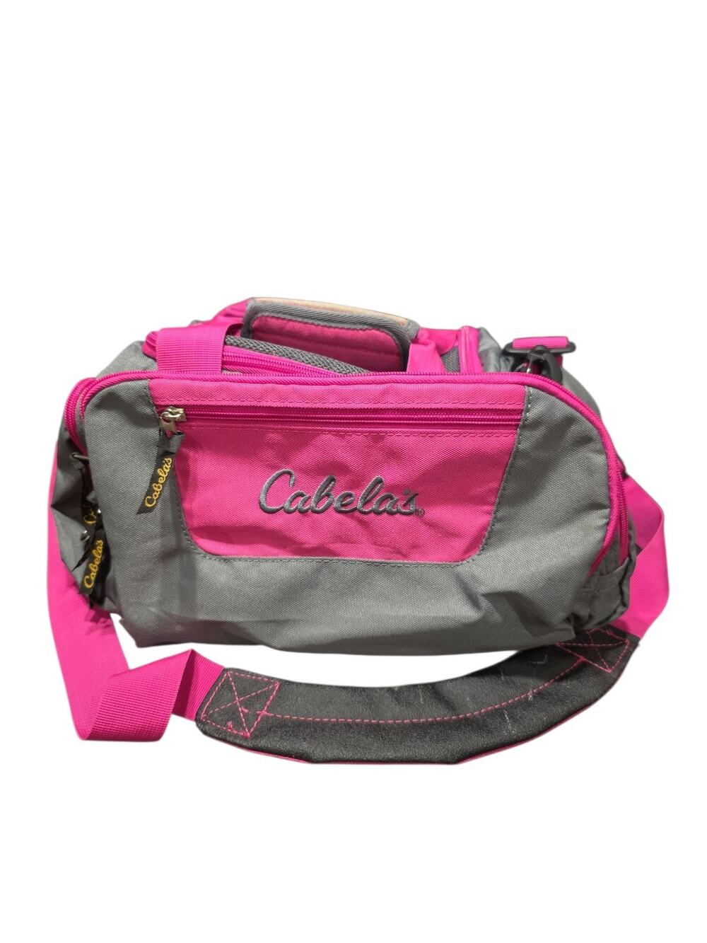 Cabelas Catch All Hiking Camping Duffel Bag Pockets Grey Pink Shoulder Strap 15"